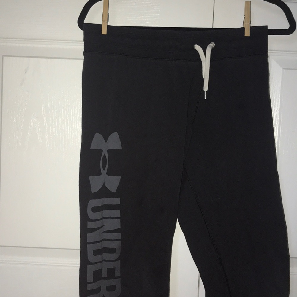 long dark grey under armor sweatpants